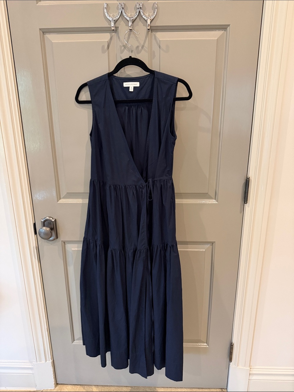 Banana Republic Navy Sleeveless Tiered Wrap Midi Dress